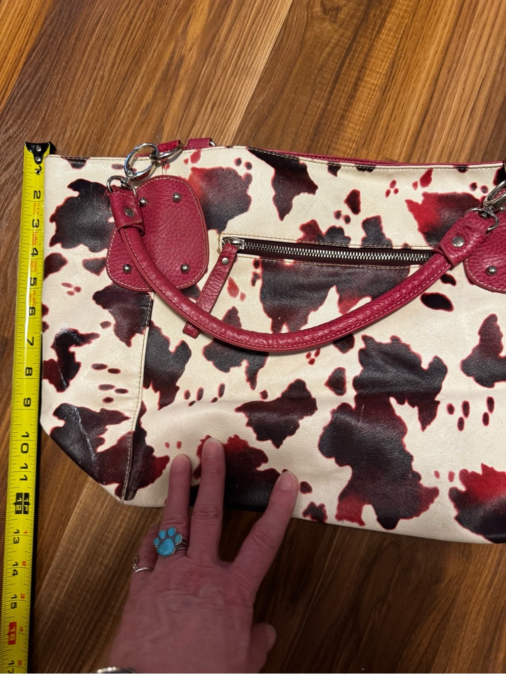 Vintage Red and Black Cow Print Shoulder Bag - Picture 7 of 10